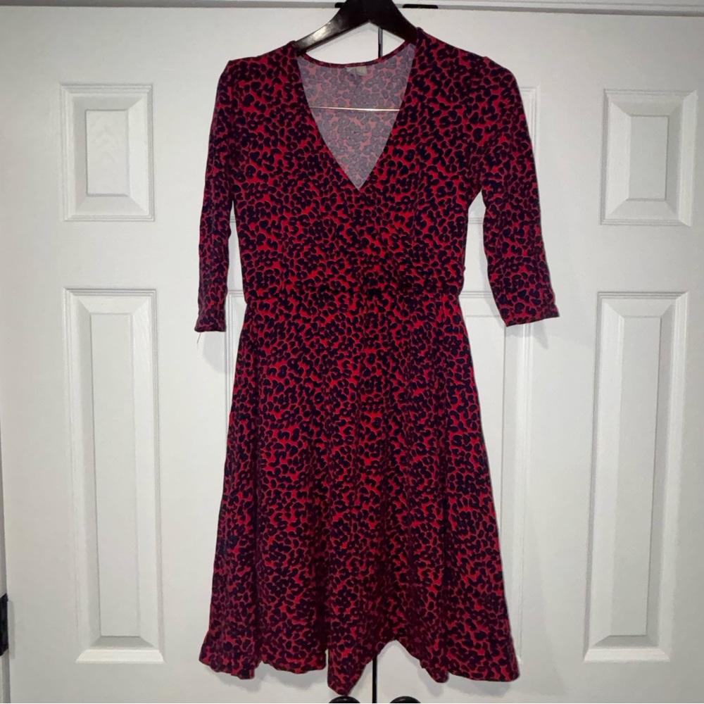 ASOS Women’s Red & Blue Leopard Animal Print 3/4 Sleeve Midi Dress Size 6